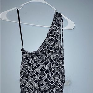 Navy blue and white patterned one shoulder cotton Banana Republic dress